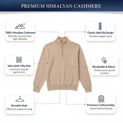 Feature of Exclusive Beige Himalayan Cashmere Half-Zip Men's Embrace Sweater