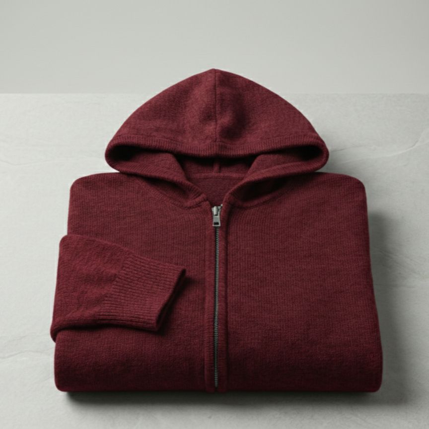 Wine Red Original 100% Pure Cashmere Zip Hoodie