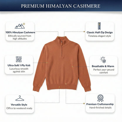 Features of Pure Himalayan Cashmere Half-Zip Amber Men's Embrace Sweater