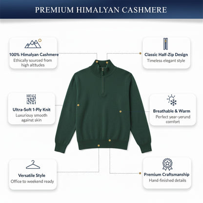 Extremely comfortable Pine Himalayan Cashmere Half-Zip Men's Embrace Sweater