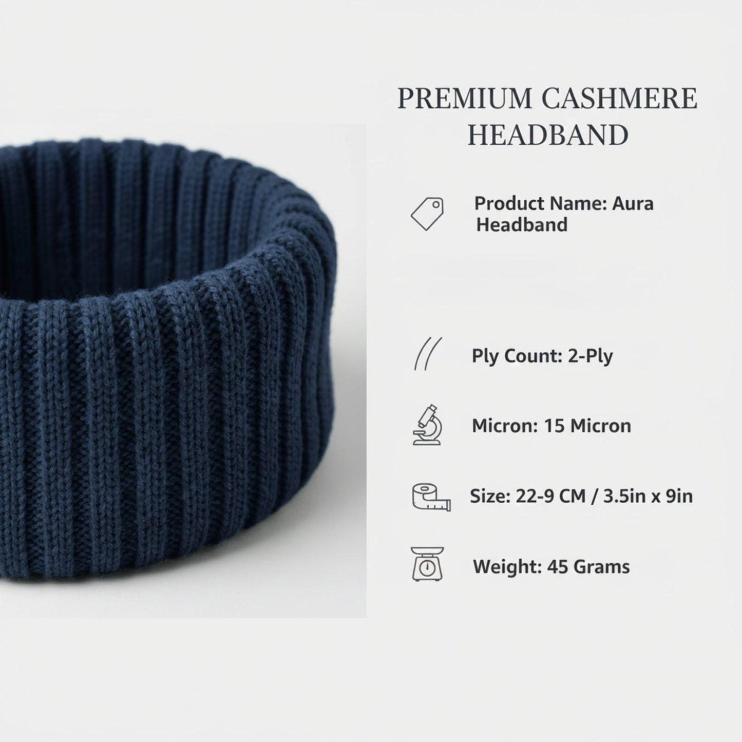 Aura Headband | 100% Pure Himalayan Cashmere Ear Warmer | 2-Ply 16 Micron Hand-Knit Wrap