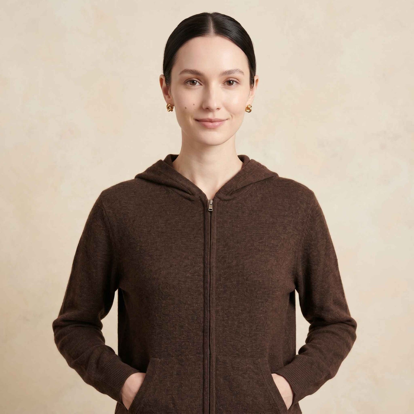 100% Cashmere Women's Zip Hoodie — 12-Gauge 2-Ply 16-Micron Himalayan Cashmere