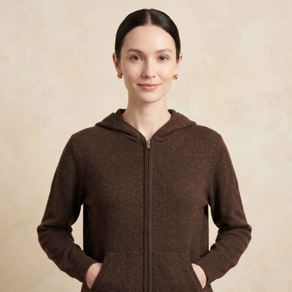 100% Cashmere Women's Zip Hoodie — 12-Gauge 2-Ply 16-Micron Himalayan Cashmere