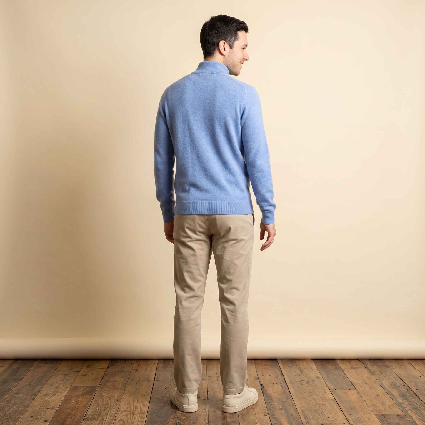 Men's cashmere half-zip sweater, Embrace in Sky blue - view 1