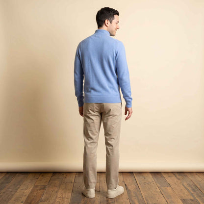 Men's cashmere half-zip sweater, Embrace in Sky blue - view 1