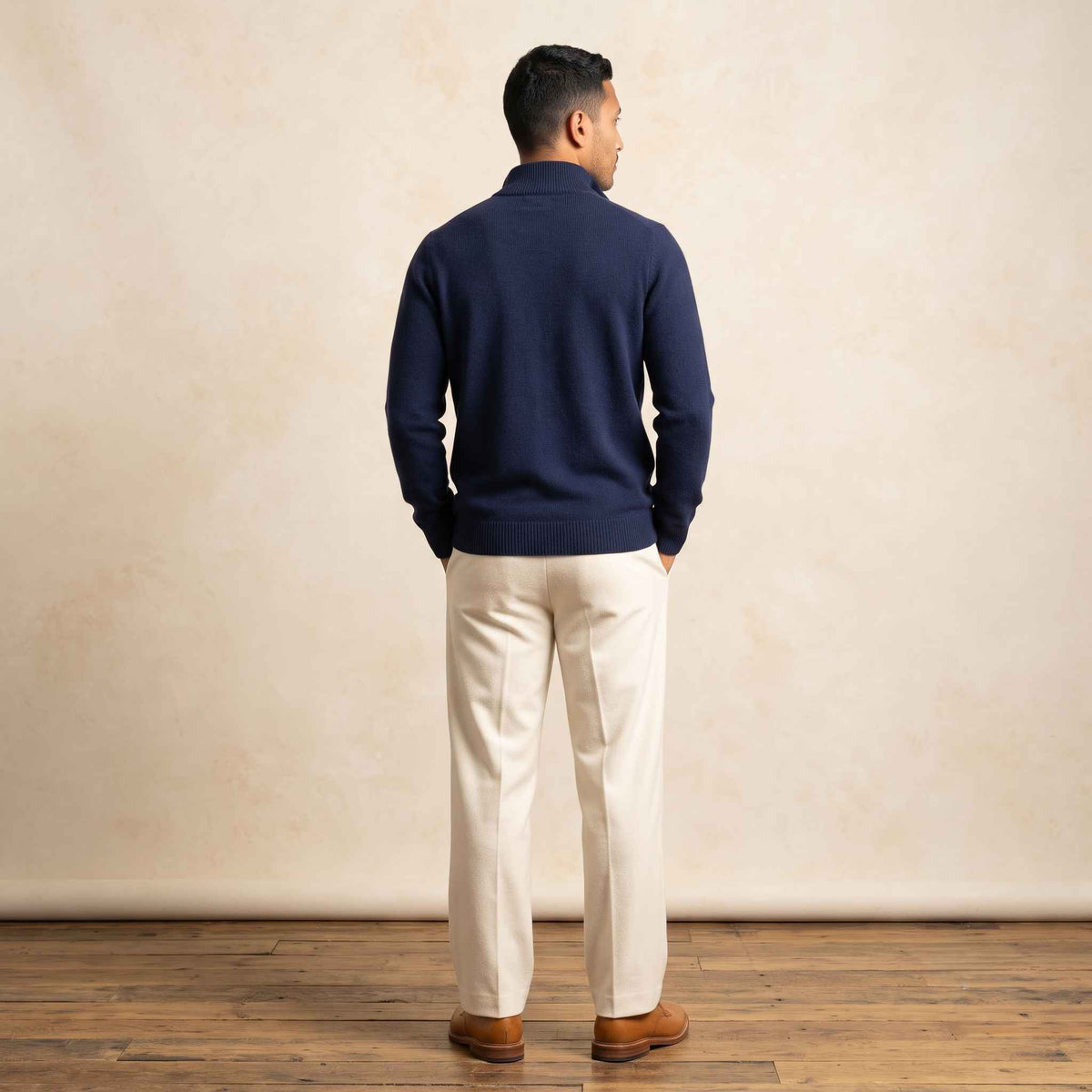 Men's cashmere half-zip sweater, Embrace in Dark Navy - view 4