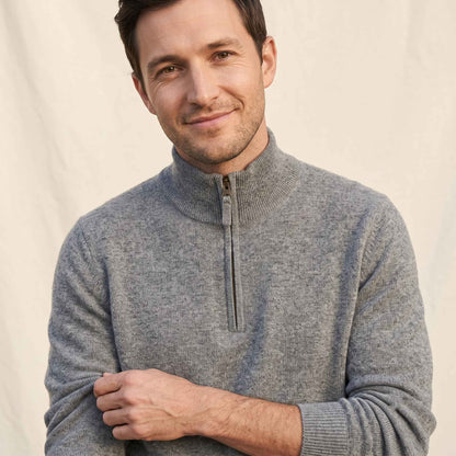 Men's undyed cashmere quarter-zip sweater, Executive in Mid Grey Melange - view 2