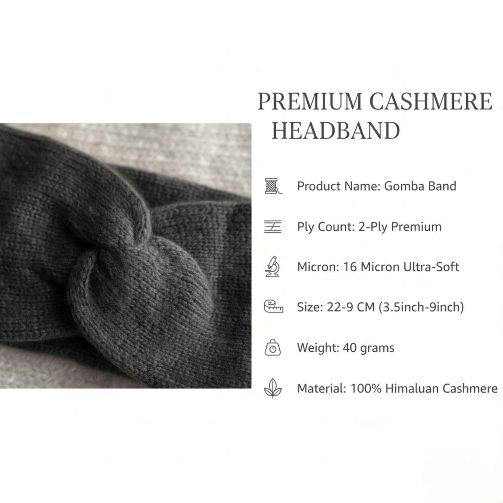 The Gomba Band | Twisted Front 100% Pure Cashmere Headband | 2-Ply 16 Micron Hand-Knit Ear Warmer