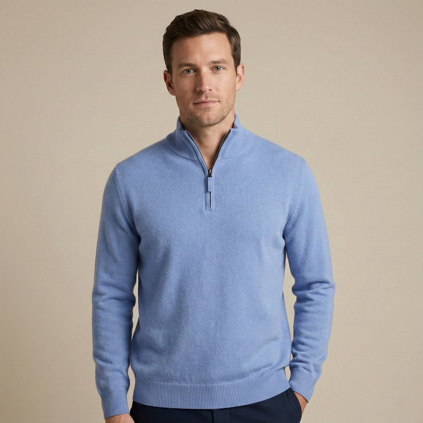 Pure Himalayan Cashmere Half-Zip Men's Embrace Sweater Sky blue