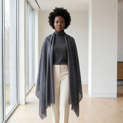 Himalayan Mist and Twilight Grey Cashmere Pashmina Shawl