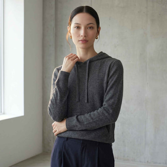 100% Undyed Cashmere Women's Hoodie — Chemical-Free Natural Chyangra Cashmere