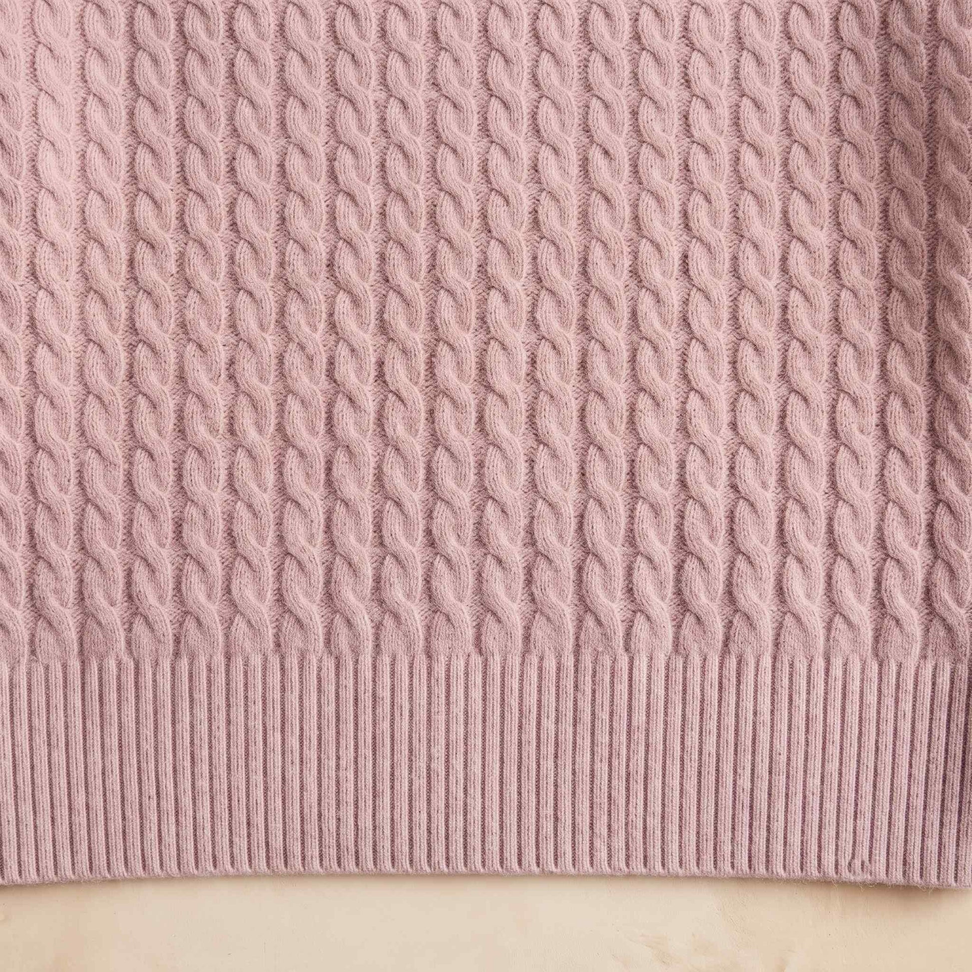 Women's cable-knit cashmere crewneck sweater, Grace in Blush Pink - view 2