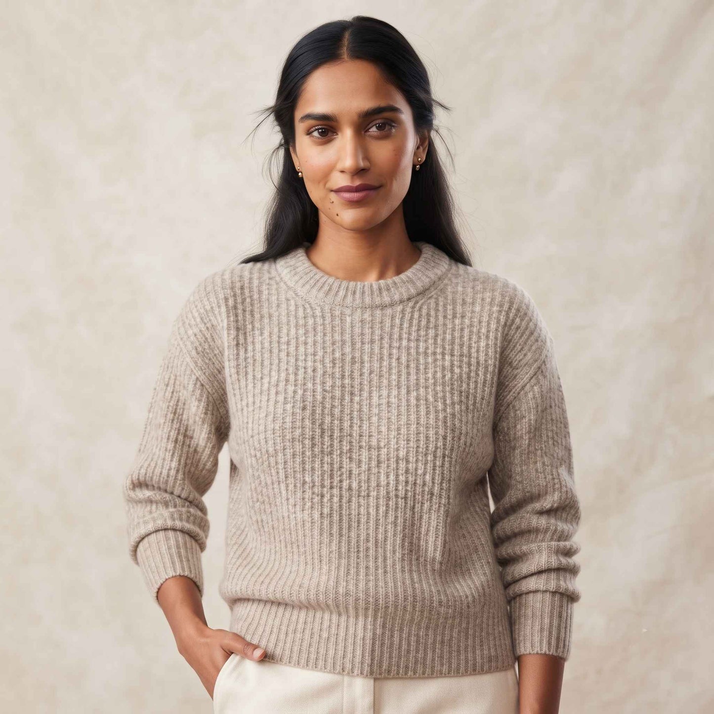 Women's Cashmere Sweater - Ella Ribbed in Oatmeal Melange - view 4