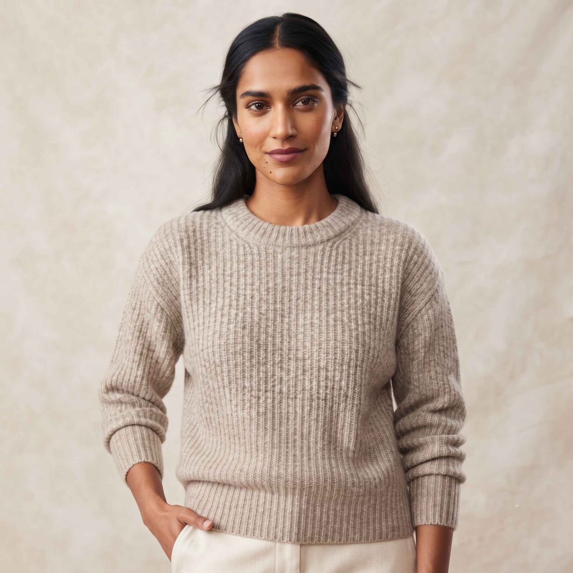 Women's Cashmere Sweater - Ella Ribbed in Oatmeal Melange - view 4