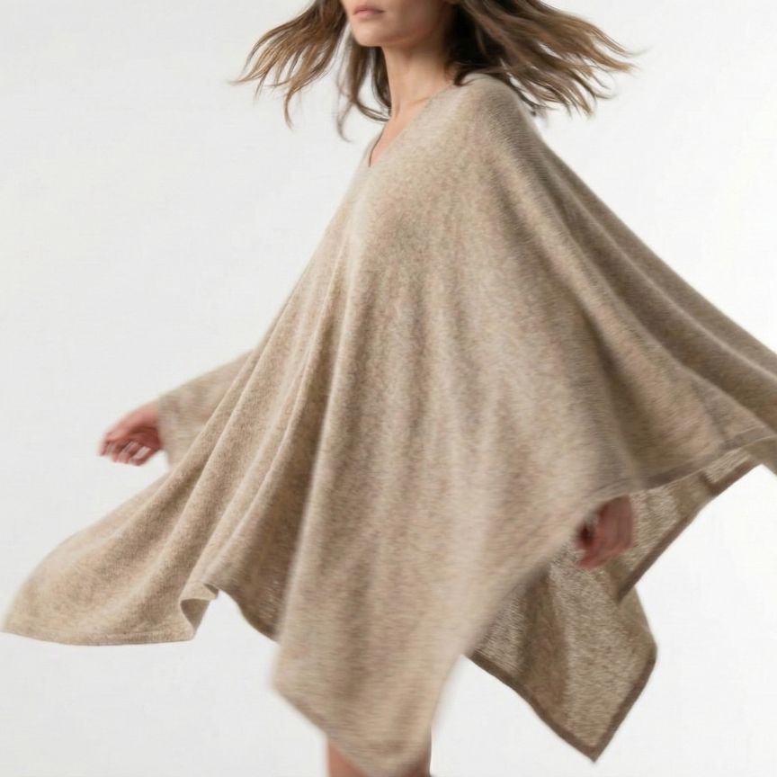 The V-Neck Poncho | 100% Undyed Pure Himalayan Cashmere