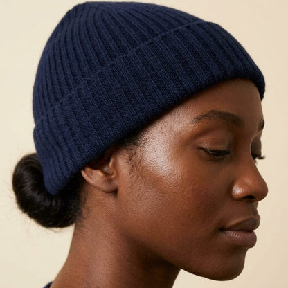 WRNV Women's Cashmere Beanie - Haven Ribbed Navy 7