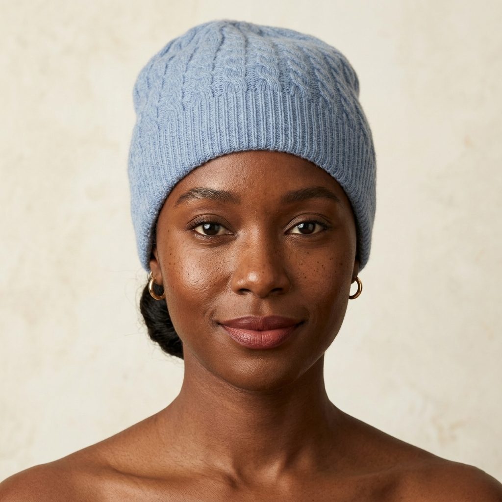 WCSB Women's Cashmere Beanie - Heritage Cable Knit Sky Blue 5