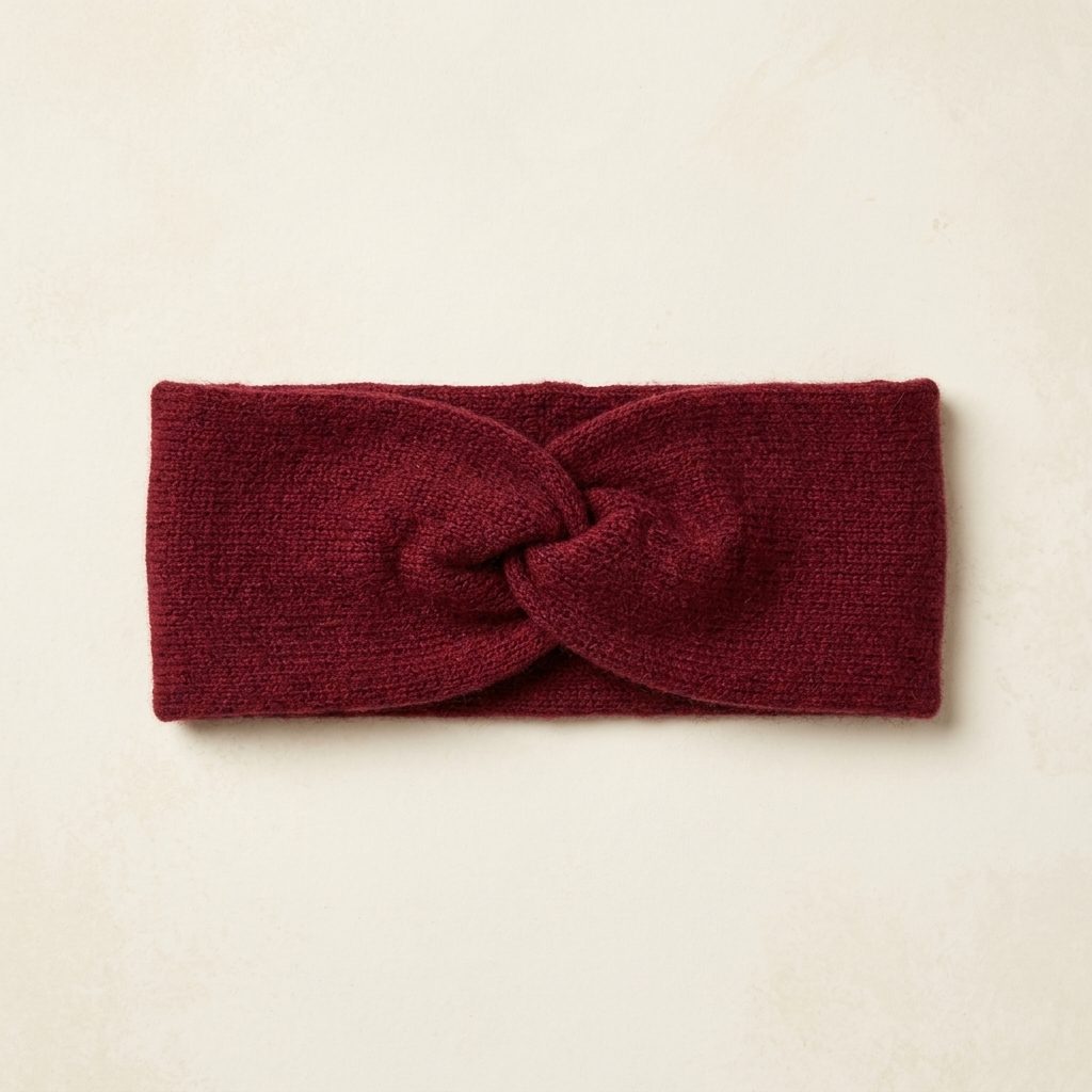 Gomba twisted-front cashmere headband in Wine Red, flat front