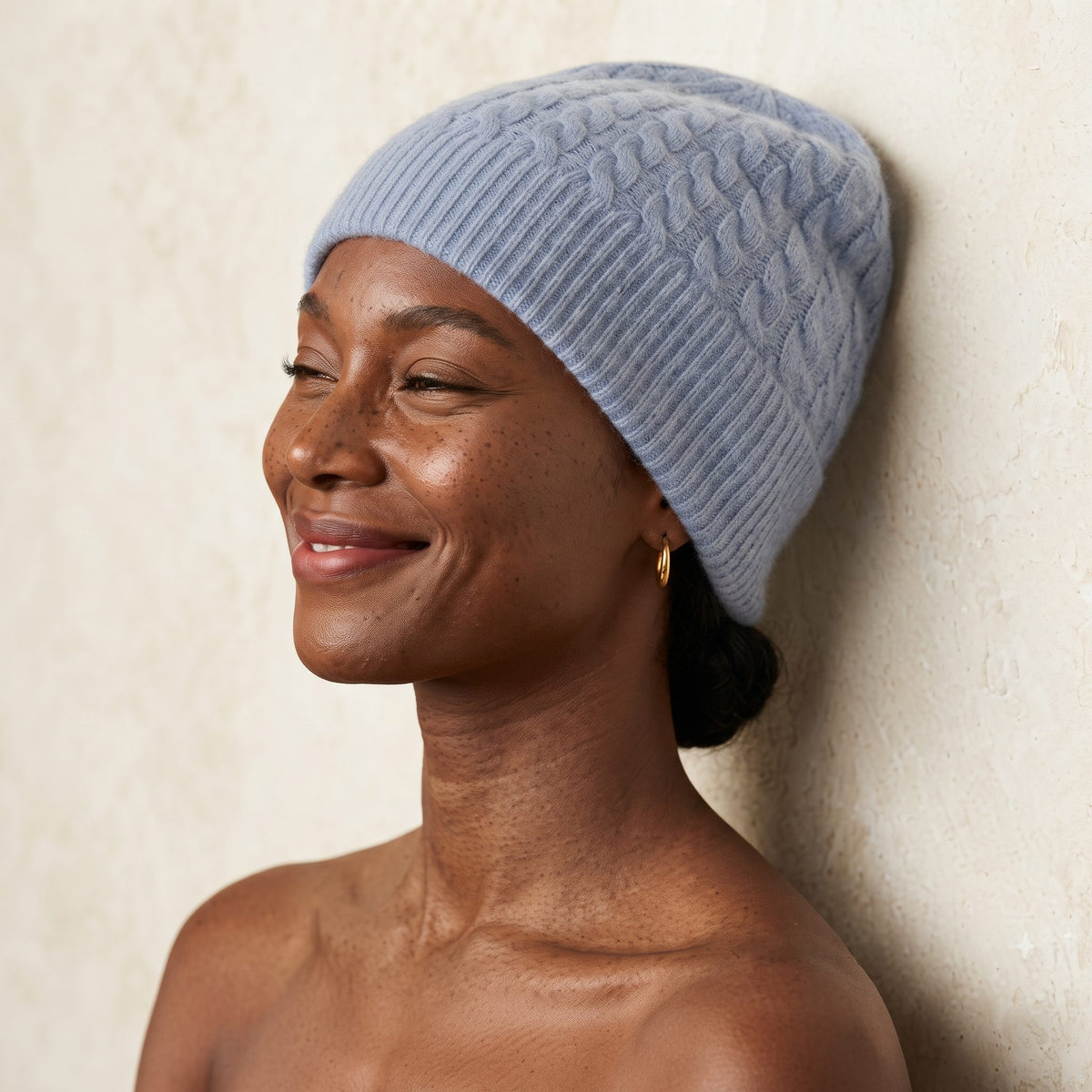 WCSB Women's Cashmere Beanie - Heritage Cable Knit Sky Blue 7