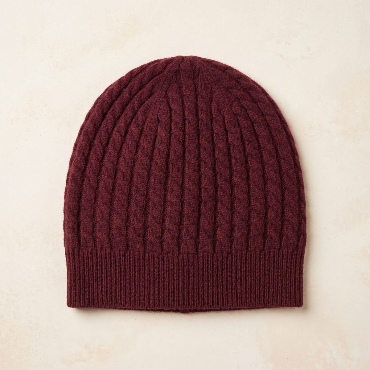 WCWR Women's Cashmere Beanie - Heritage Cable Knit Wine Red 1