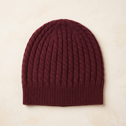 WCWR Women's Cashmere Beanie - Heritage Cable Knit Wine Red 1