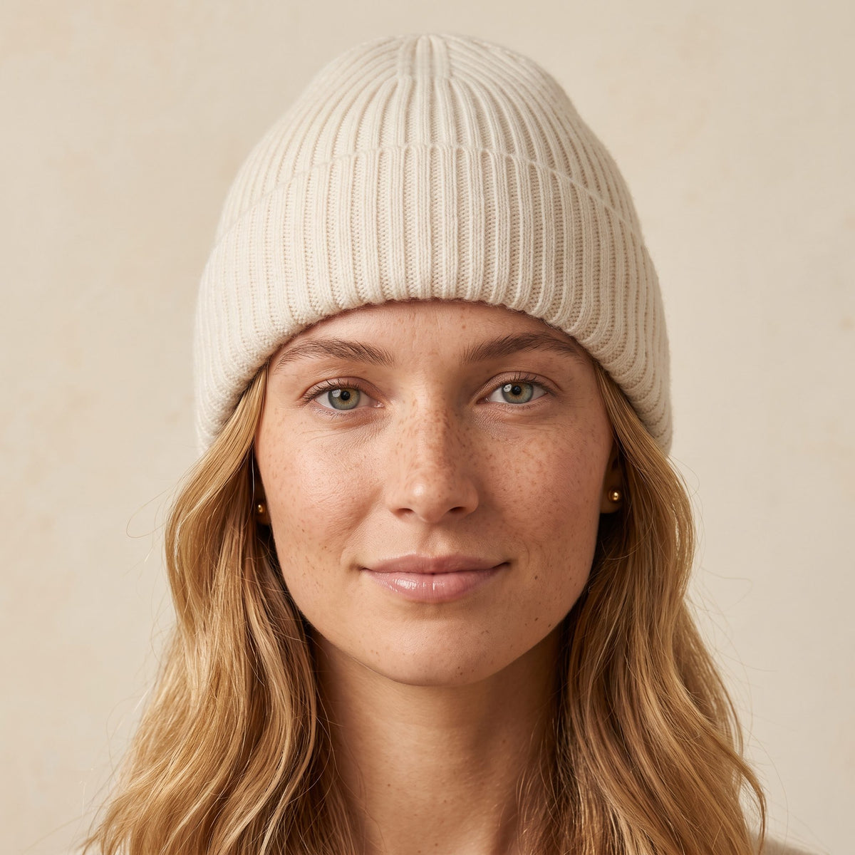 WROW Women's Cashmere Beanie - Haven Ribbed Off-White 4