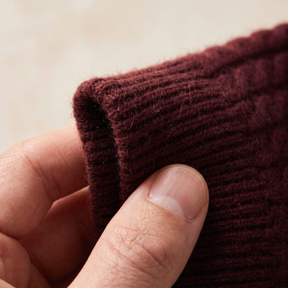 WCWR Women's Cashmere Beanie - Heritage Cable Knit Wine Red 2