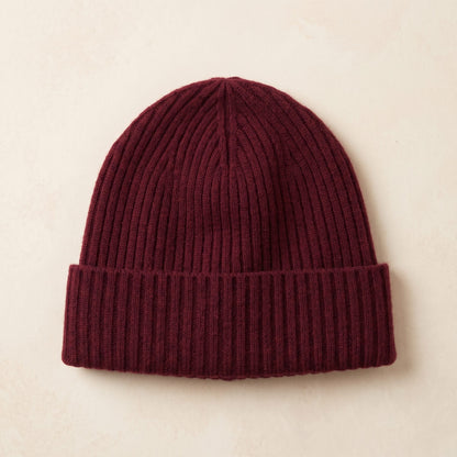 WRWR Women's Cashmere Beanie - Haven Ribbed Wine Red 1