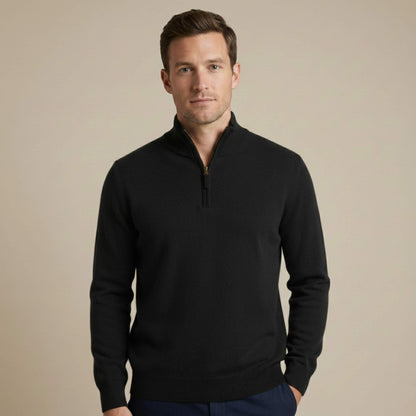 Pure Himalayan Cashmere Half-Zip | Men's Embrace Sweater Deep Onyx