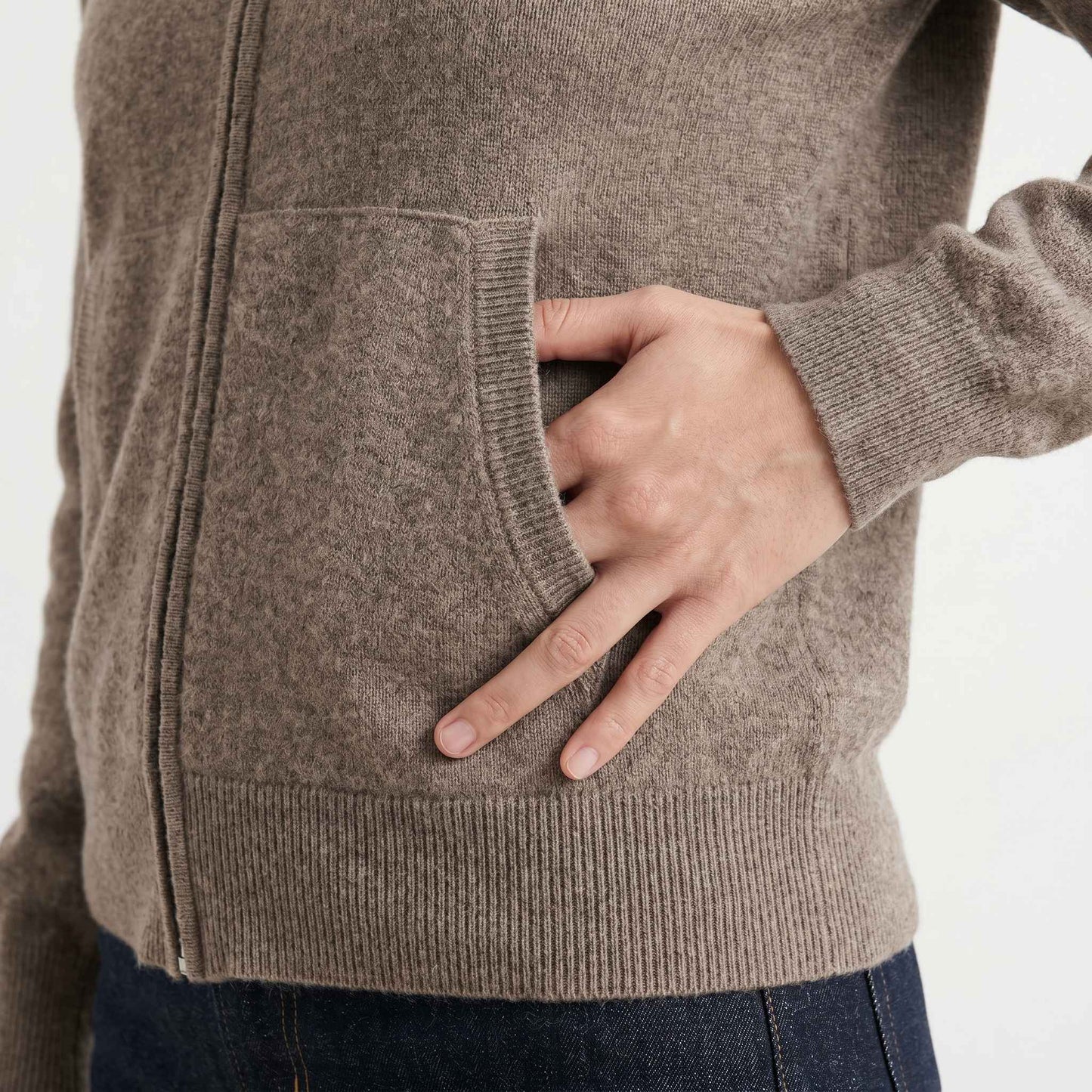 100% Undyed Cashmere Women's Zip Hoodie — Natural Melange, Chemical-Free