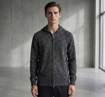 The Kora Zip Hoodie | Heavyweight Undyed Cashmere (375g) Dark Grey Melange