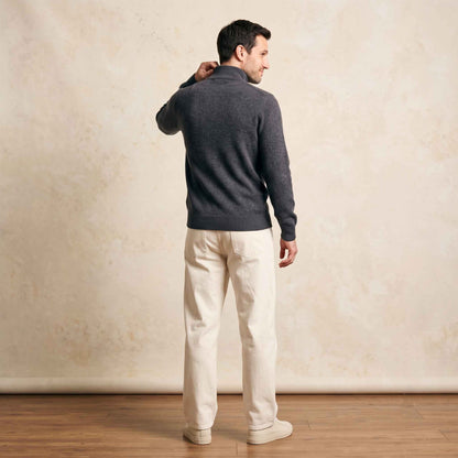 Men's undyed cashmere quarter-zip sweater, Executive in Dark Grey Melange - view 2