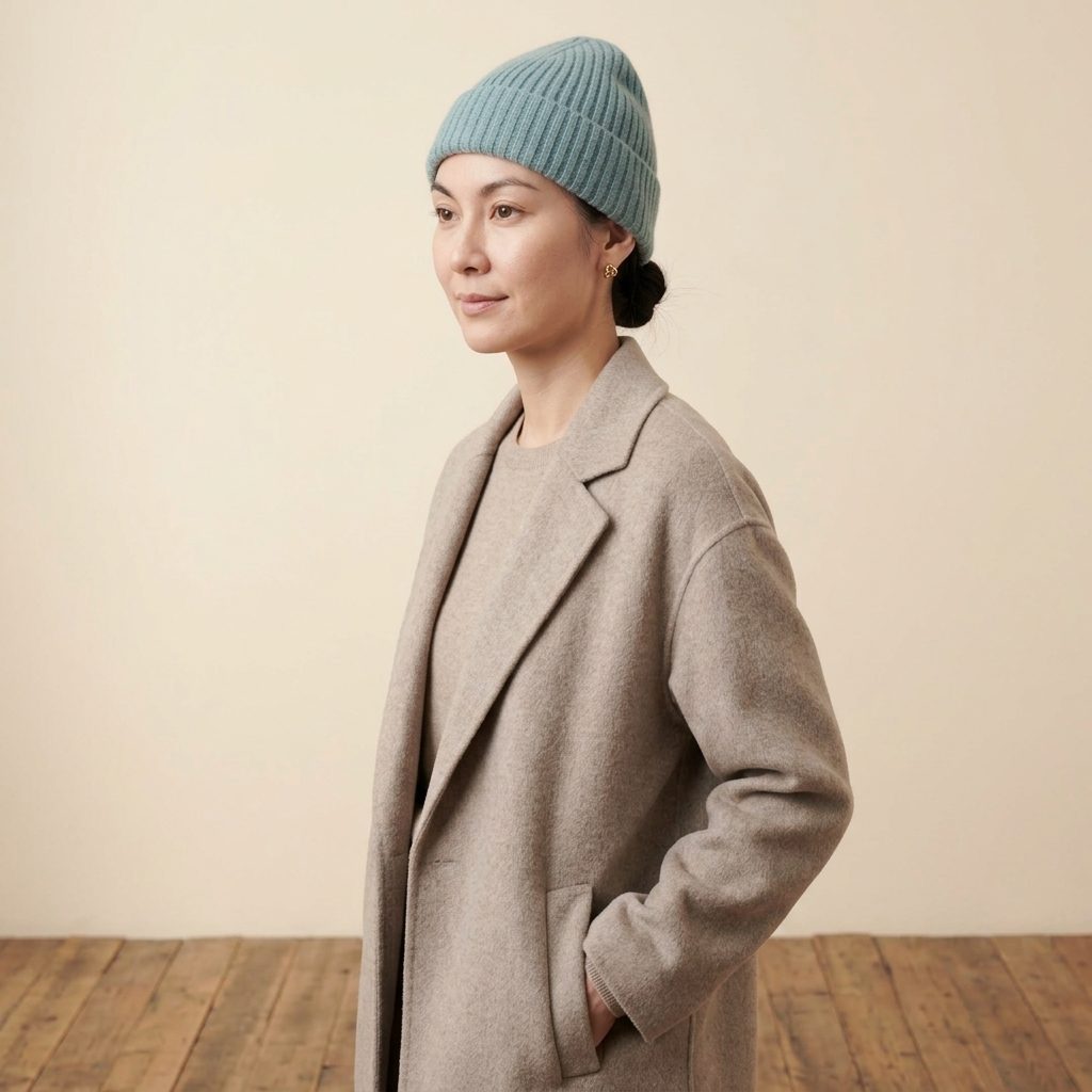 WRAQ Women's Cashmere Beanie - Haven Ribbed Aqua 6