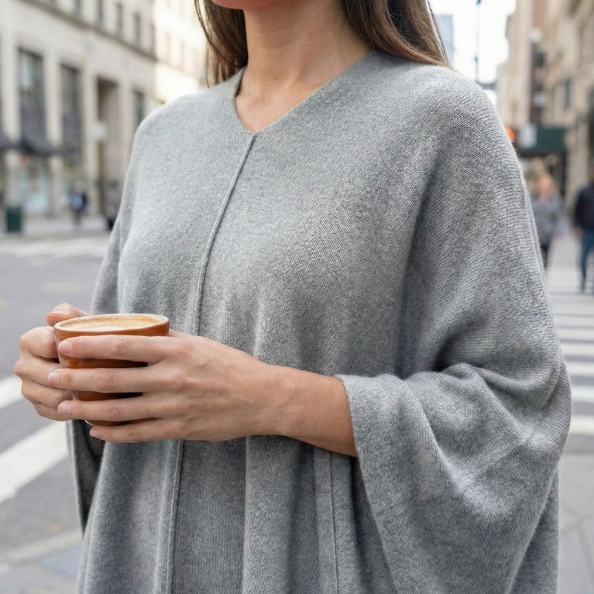 The V-Neck Poncho | 100% Undyed Pure Himalayan Cashmere