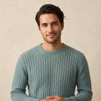 Men's cable-knit cashmere sweater, Atlas in Heathered Jade - view 1