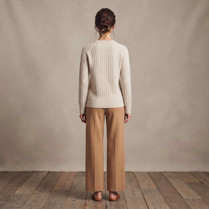 Women's cable-knit cashmere crewneck sweater, Grace in Off white - view 4