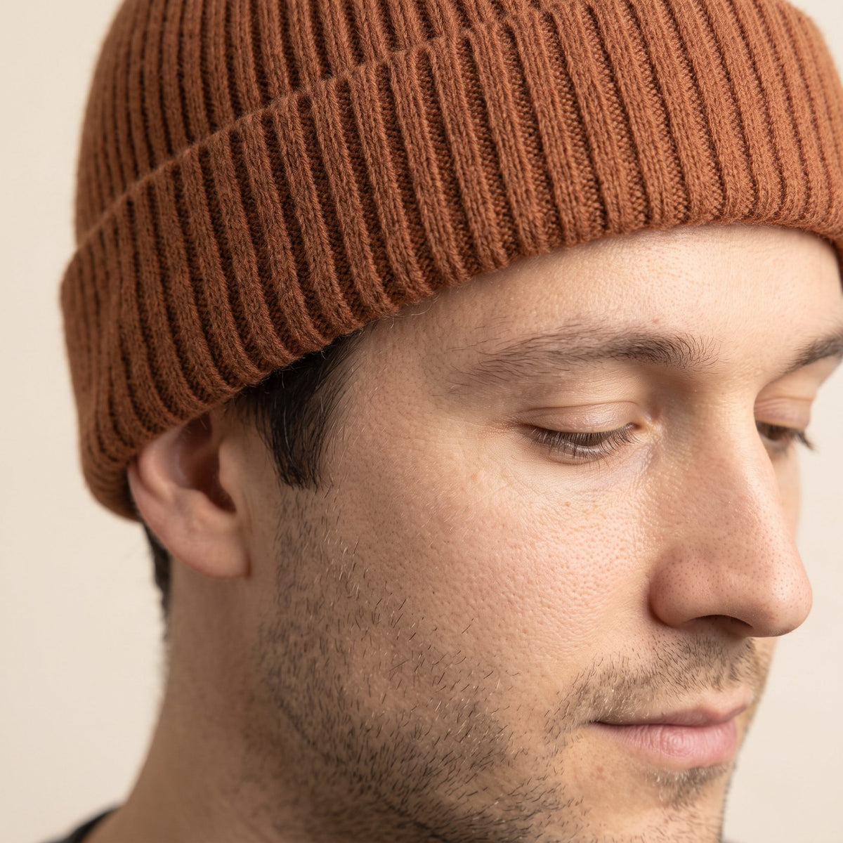 HAB03 Men's Cashmere Beanie - Haven Ribbed Amber 6