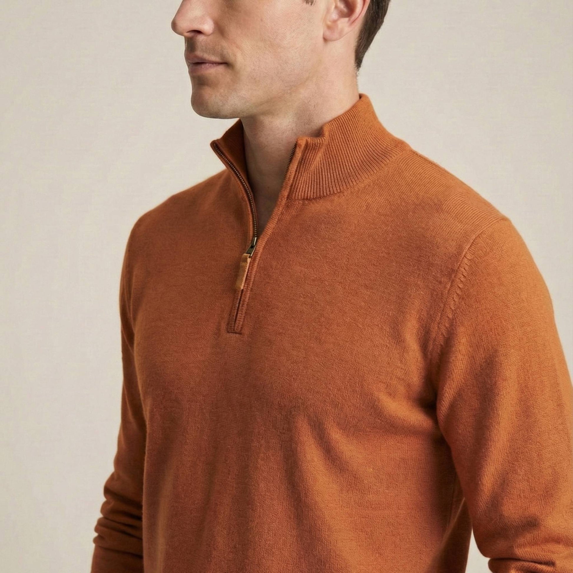Premium Himalayan Cashmere Half-Zip Amber Men's Embrace Sweater