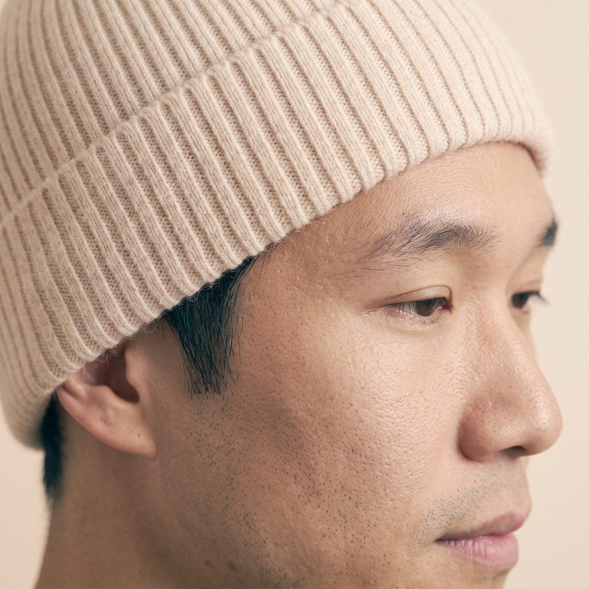 HROW Men's Cashmere Beanie - Haven Ribbed Off-White 6