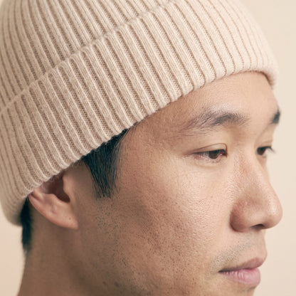 HROW Men's Cashmere Beanie - Haven Ribbed Off-White 6