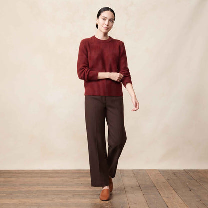 Women's heavyweight ribbed cashmere crewneck sweater in Red Wine — view 5