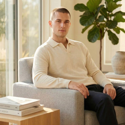 Pure Cashmere Polo Sweater | Men's Johnny Collar | 250g Himalayan Cashmere | Handcrafted in Nepal | Lumusae