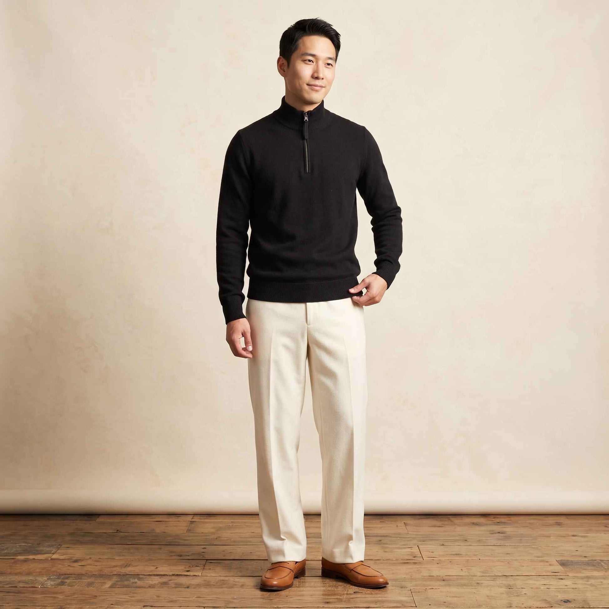 Men's cashmere half-zip sweater, Embrace in Deep Onyx - view 3