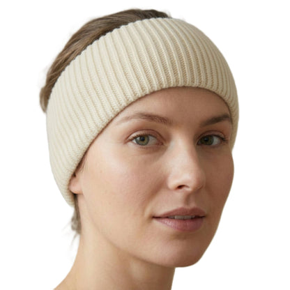 Aura Headband | 100% Pure Himalayan Cashmere Ear Warmer | 2-Ply 16 Micron Hand-Knit Wrap Off white
