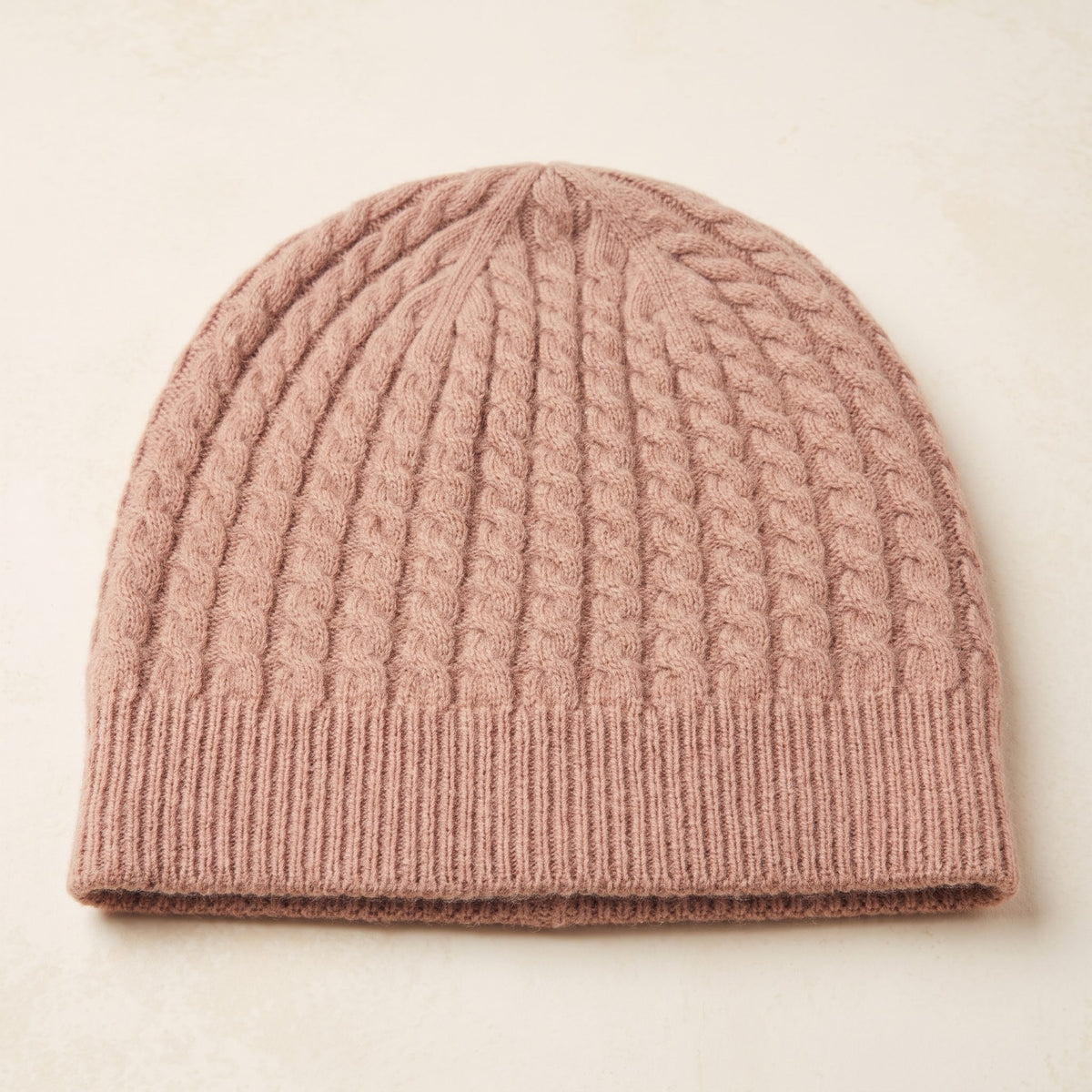 WCBP Women's Cashmere Beanie - Heritage Cable Knit Blush Pink 1