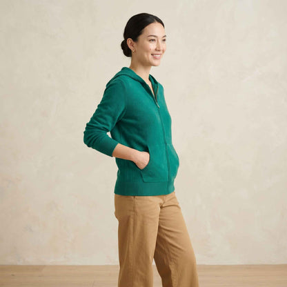 100% Cashmere Women's Zip Hoodie — 12-Gauge 2-Ply 16-Micron Himalayan Cashmere