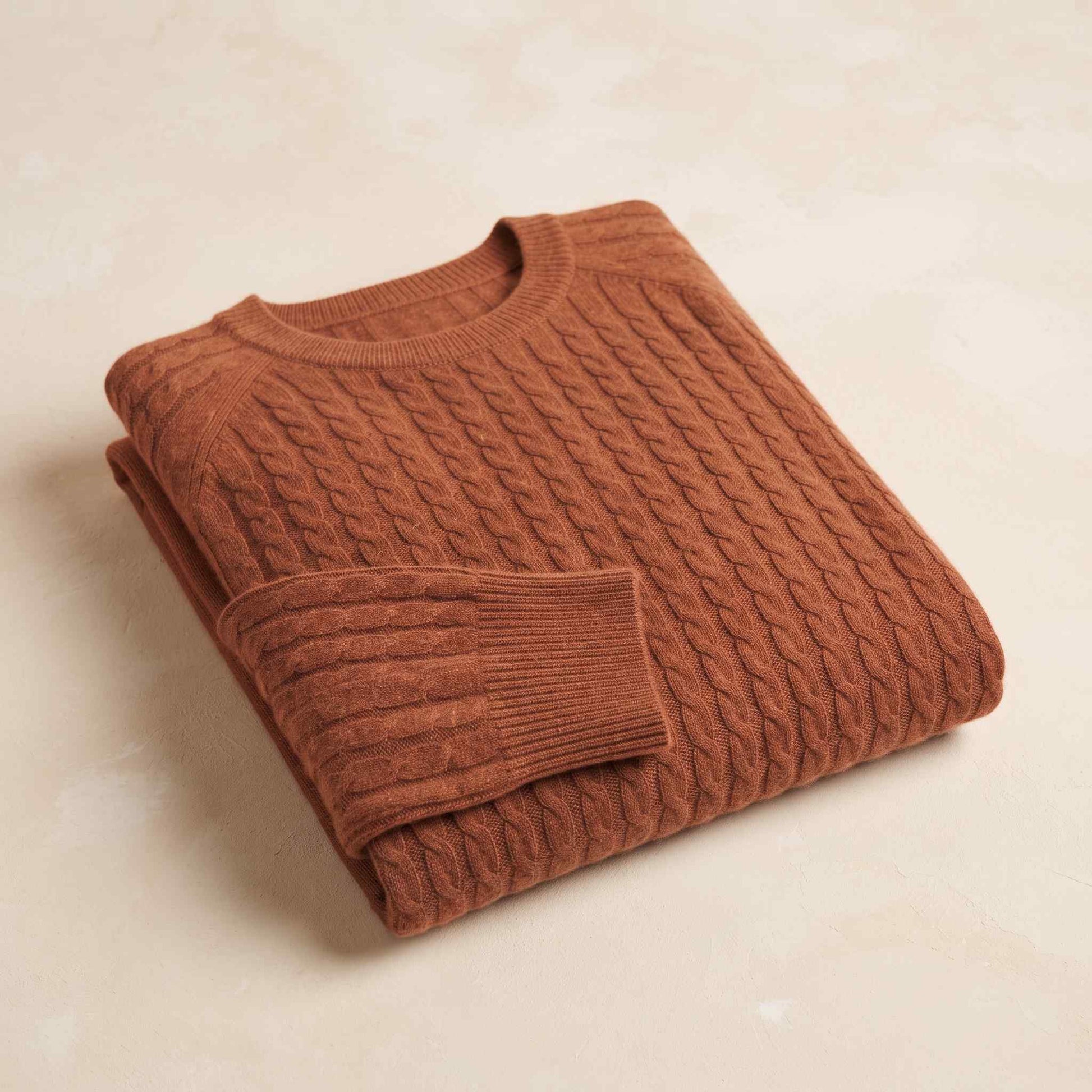 Women's cable-knit cashmere crewneck sweater, Grace in Amber - view 2