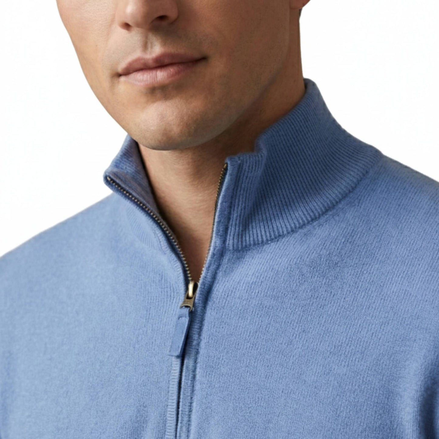 Authentic Himalayan Cashmere Half-Zip Sky Blue Men's Embrace Sweater