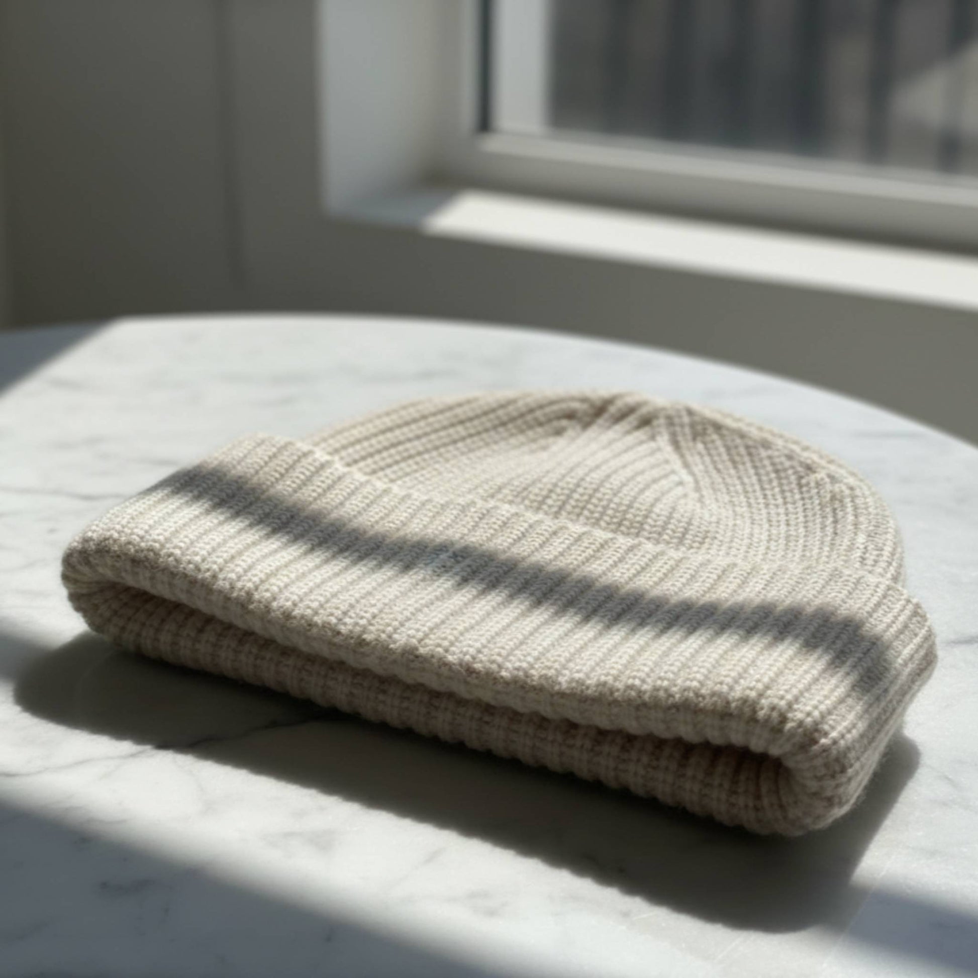 The Noma | 100% Pure Himalayan Cashmere Hand-Knit Beanie | 3-Ply Luxury Ribbed Hat Off White