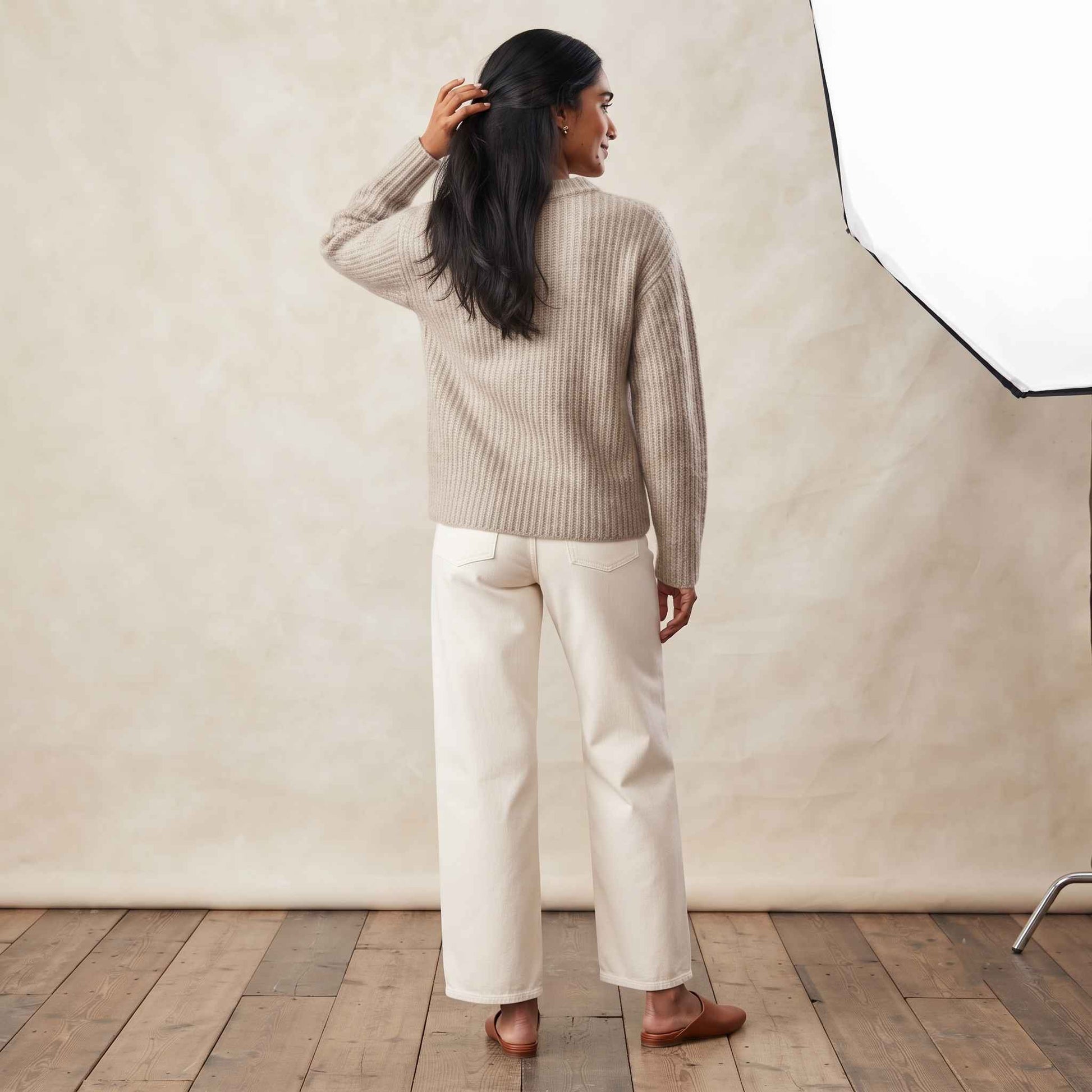 Women's Cashmere Sweater - Ella Ribbed in Oatmeal Melange - view 5